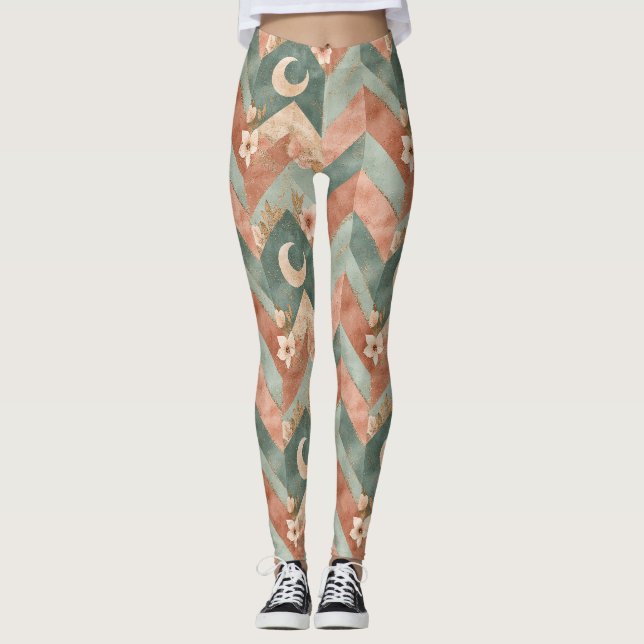 Rustic Moon Floral Chevron Earthy Pattern (6) Leggings (Front)