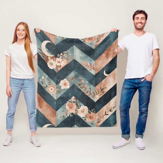 Rustic Moon Floral Chevron Earthy Pattern (9) Fleece Blanket (In Situ)
