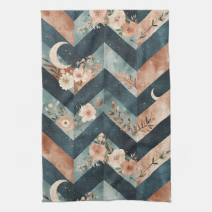 Rustic Moon Floral Chevron Earthy Pattern (9) Tea Towel