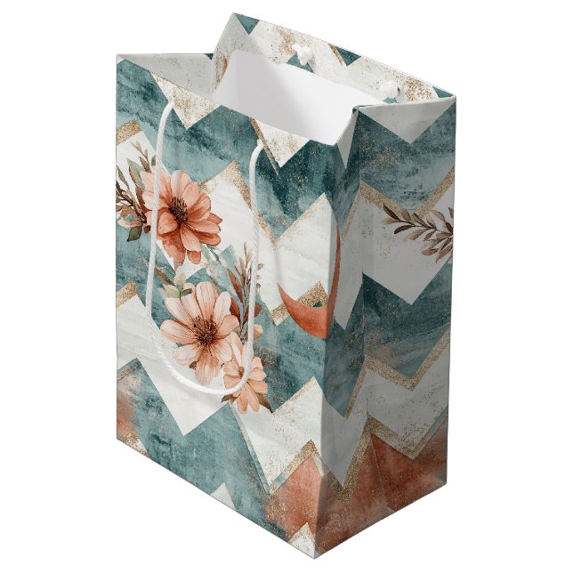 Rustic Moon Floral Chevron Earthy Pattern Medium Gift Bag (Front Angled)