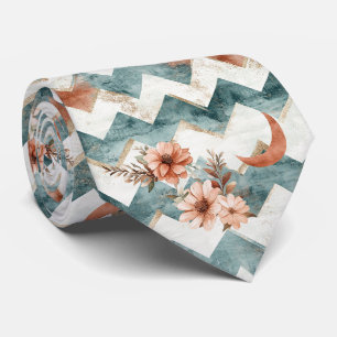 Rustic Moon Floral Chevron Earthy Pattern Tie