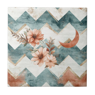Rustic Moon Floral Chevron Earthy Pattern Tile