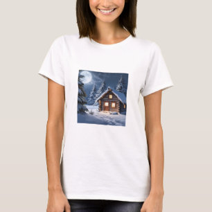 Rustic Moonlight Cozy Winter Cabin T-Shirt