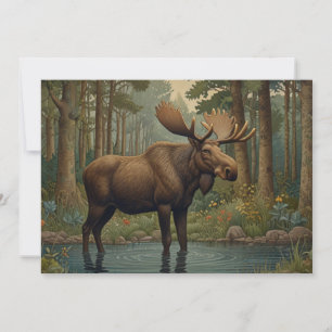 Rustic moose bohemian woodland forest greenery  invitation