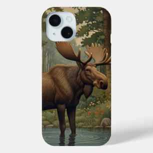 Rustic moose boho woodland forest greenery  iPhone 15 case
