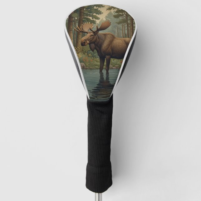 Rustic moose boho woodland forest greenery  golf head cover (Front)