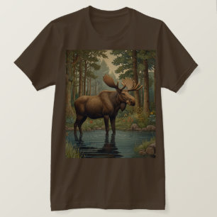 Rustic moose boho woodland forest greenery  T-Shirt