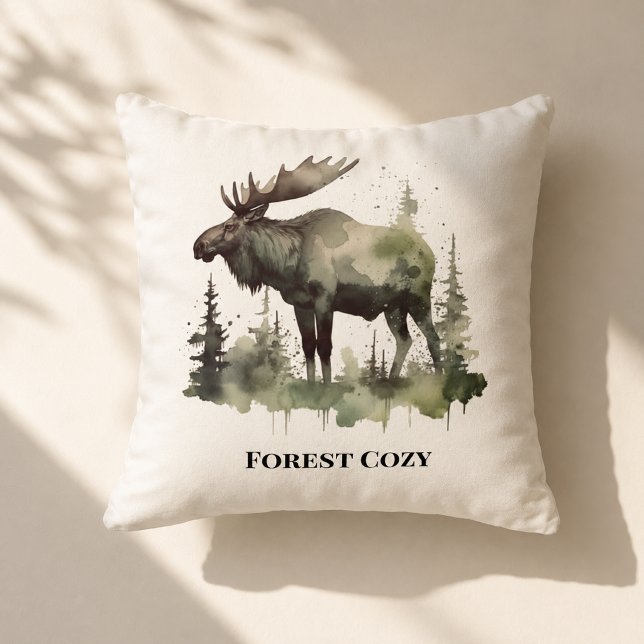 Rustic Moose Cabin Decor Custom Lodge Name Art Cushion (Creator Uploaded)