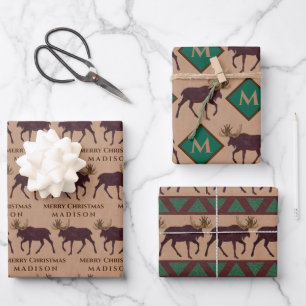Rustic Moose Faux Leather Animal Assortment Cute Wrapping Paper Sheet