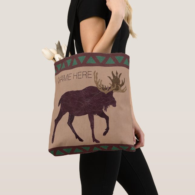 Rustic Moose Faux Leather-Look Fashion Chic Tote Bag (Close Up)