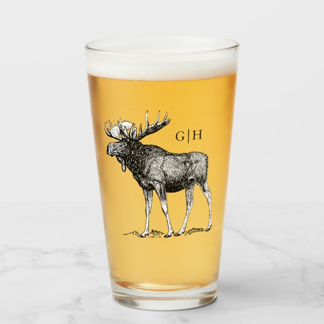 Rustic Moose Illustration | Monogram Glass (Front Filled)