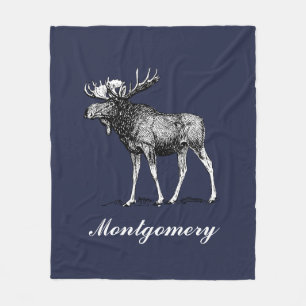 Rustic Moose Solid Custom Colour Family Name Fleece Blanket