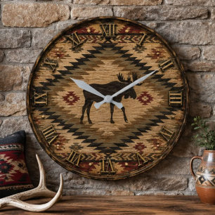 Rustic Moose Southwestern Woodland Cabin Large Clock