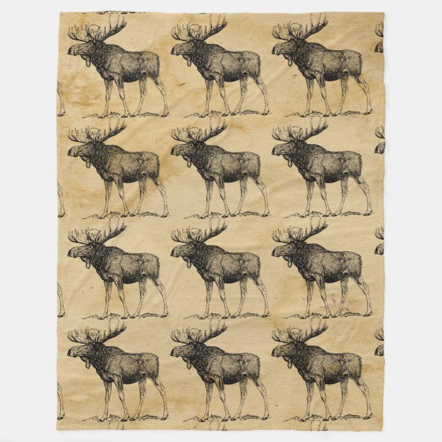 Rustic Moose Wildlife Fleece Blanket Cabin Decor (Front)