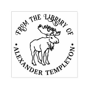 Rustic Moose With Antlers Library Book Name Self-inking Stamp