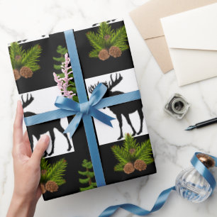 Rustic Moose with Pine Tree Branches  Wrapping Paper