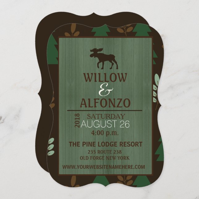 Rustic Moose Wood grain Wedding Invitation (Front/Back)