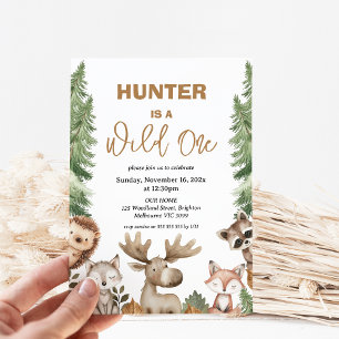 Rustic Moose Woodland Wild One 1st Birthday Invitation