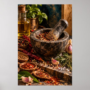 Rustic Mortar and Pestle Spice Kitchen Wall Art