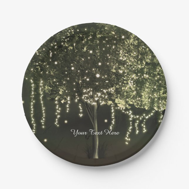 Rustic Mossy Lighted Tree Wedding Plates (Front)