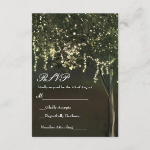Rustic Mossy Lighted Tree Wedding RSVP Card