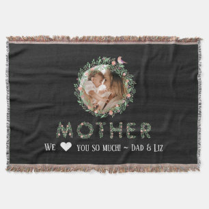 Rustic Mother Floral Frame Photo Custom Throw Blanket