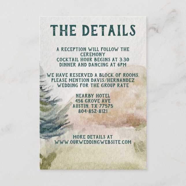 Rustic Mountain Arbor Evergreen Wedding  Enclosure Card (Front)