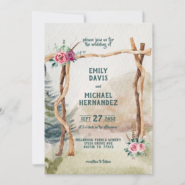 Rustic Mountain Arbor Evergreen Wedding  Invitation (Front)