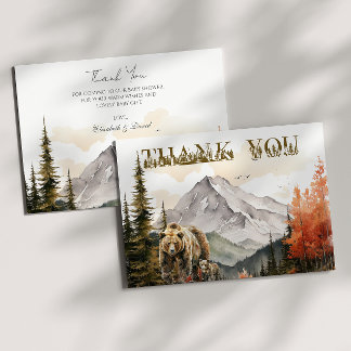 Rustic Mountain Bear Woodland Baby Shower Thank You Card
