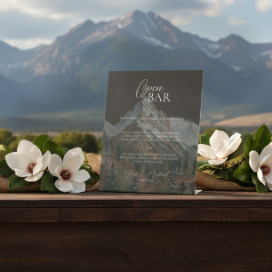 Rustic Mountain Brown Open Bar Wedding  Pedestal Sign