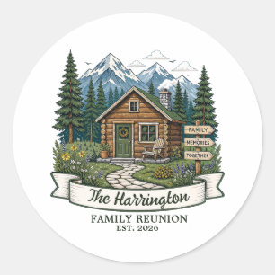 Rustic Mountain Cabin Family Reunion Classic Round Sticker