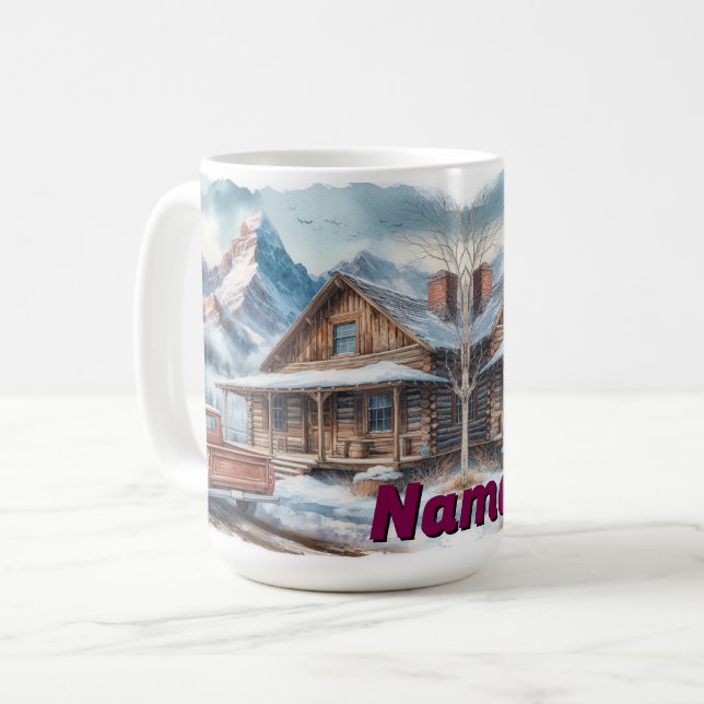 Rustic Mountain Cabin Illustration Coffee Mug (Front Left)