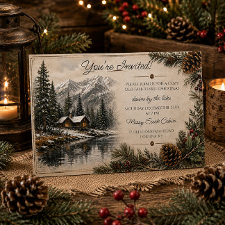 Rustic Mountain Cabin Landscape Christmas | Holiday Card