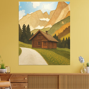 Rustic Mountain Cabin Wall Art Print