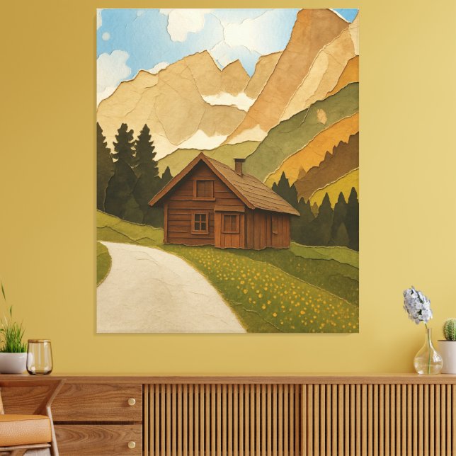 Rustic Mountain Cabin Wall Art Print (Insitu(LivingRoom))