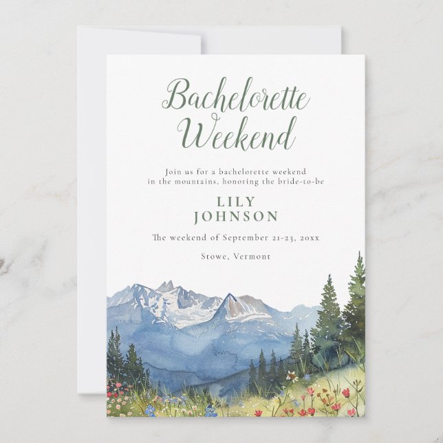 Rustic Mountain Camp Hiking Bachelorette Weekend Invitation (Front)