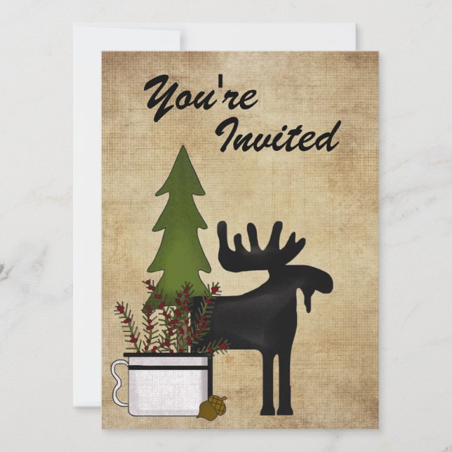 Rustic Mountain Country Moose Birthday Invitation (Front)