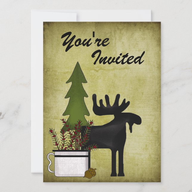 Rustic Mountain Country Moose Birthday Invitation (Front)