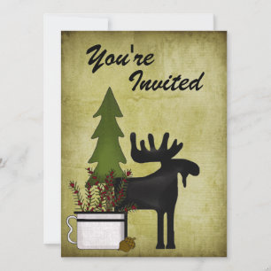 Rustic Mountain Country Moose Birthday Invitation