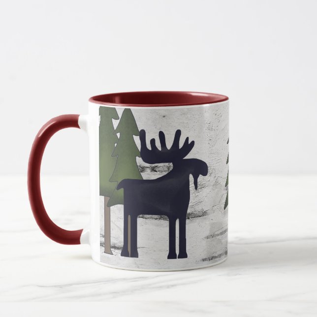 Rustic Mountain Country Silhouette Moose on Birch Mug (Left)