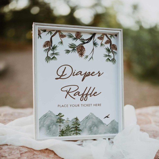 Rustic Mountain Diaper Raffle Poster (Rustic Mountain Diaper Raffle Sign)