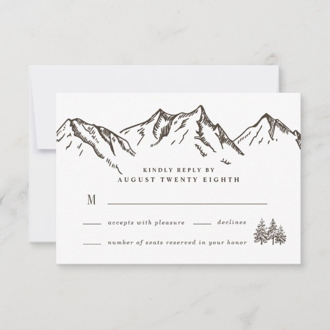 Rustic Mountain Elegant Watercolor Pine Wedding RSVP Card (Front)