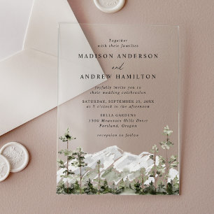 Rustic Mountain Evergreen Forest Wedding Acrylic Invitations