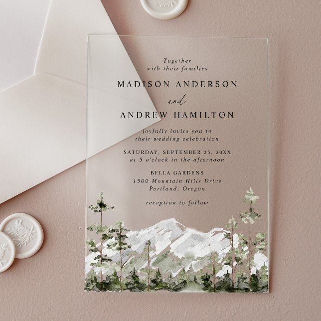 Rustic Mountain Evergreen Forest Wedding Acrylic Invitations (Creator Uploaded)