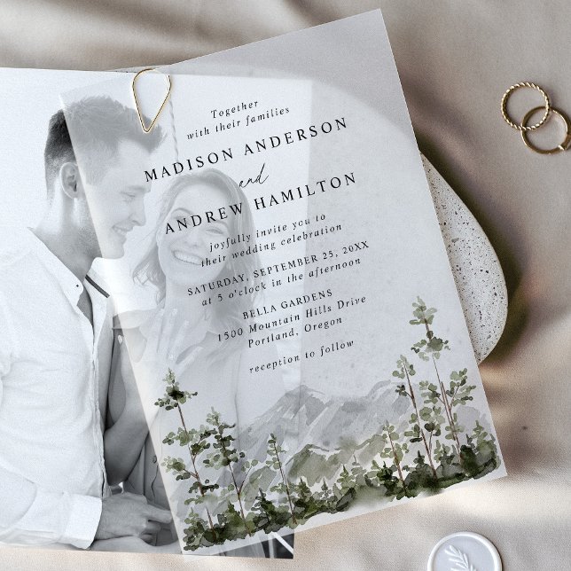 Rustic Mountain Evergreen Forest Wedding Vellum Invitations (Creator Uploaded)
