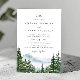 Rustic Mountain Evergreen Pine Forest Wedding Invitation