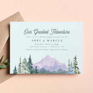 Rustic Mountain Forest Adventure Green Baby Shower Invitation