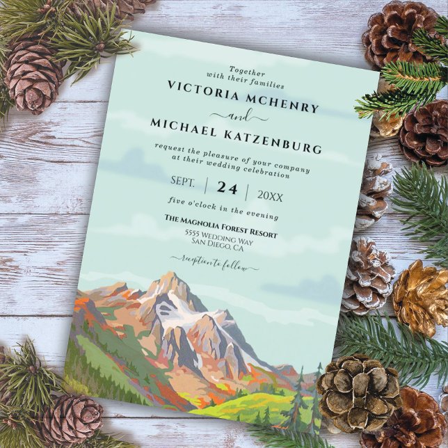 Rustic Mountain Forest Big Sky Wedding Invitation (Creator Uploaded)