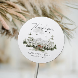Rustic Mountain Forest Boho Evergreen Wedding Classic Round Sticker