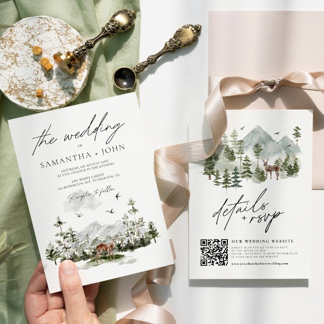 Rustic Mountain Forest Boho Wedding Details and Invitation (Creator Uploaded)